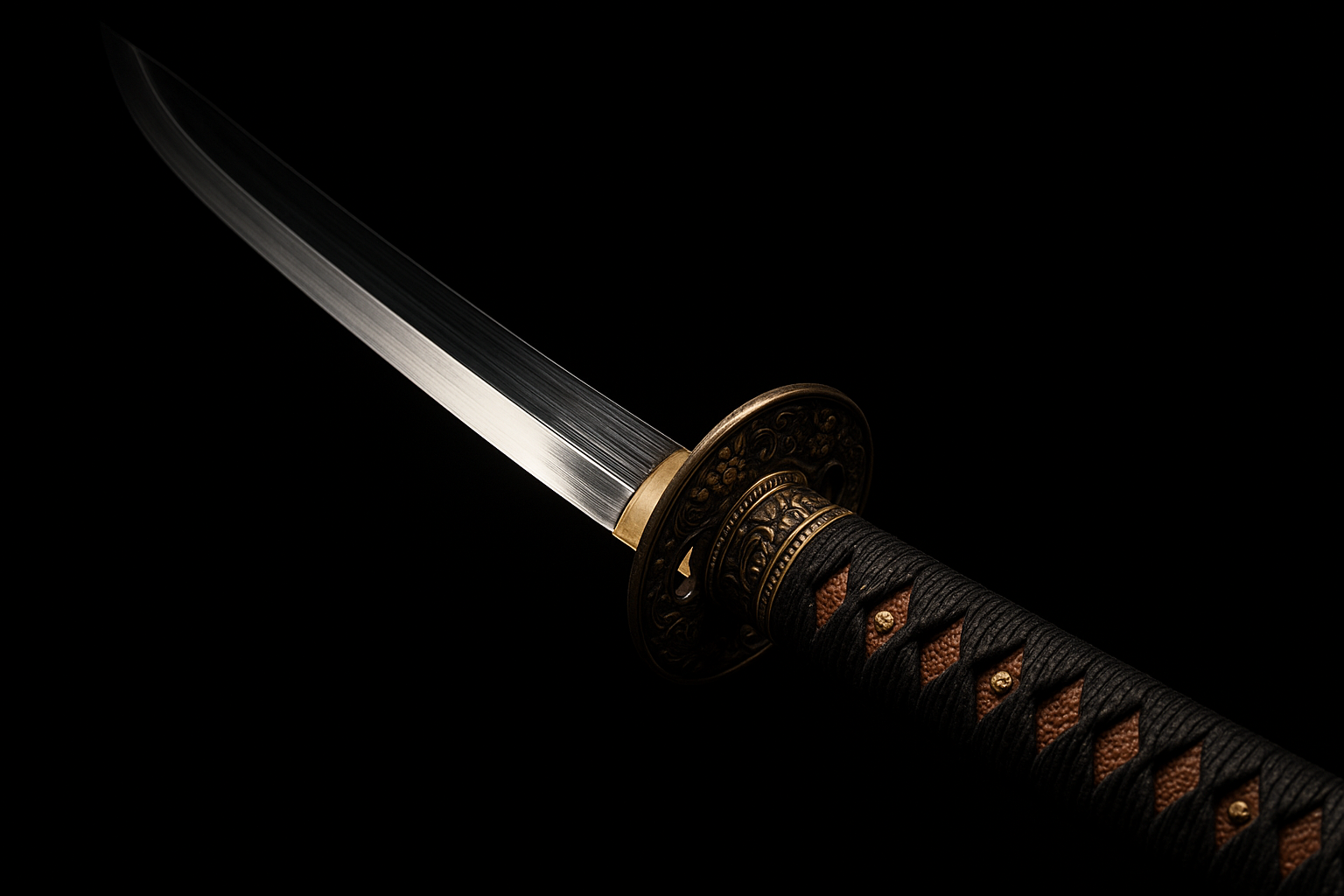 make a samurai sword with the tip going into the darkness